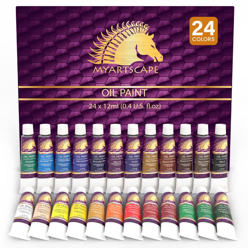 MyArtscape Oil Paint Set - 12ml x 24 Tubes - Lightfast - Heavy Body - Oil-based Colors - Great Pigment Load - Artist Quality Painting Supplies - Professional Craft Paints - Image 1